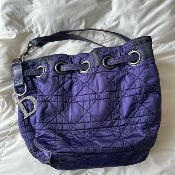 Christian Dior Quilted Purple Purse / Tote Bag in Silk with Red Interior - Picture 9 of 9